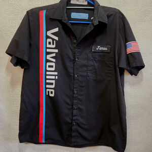 Valvoline Mechanic Work Shirt Mens Large Black Button Up Short Sleeve Workwear